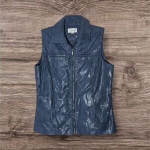 Erin London Womens Blue Faux Leather Snake Skin Print Textured Zipper Vest Small